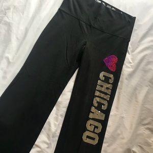 PINK Victoria's Secret Pants - PINK Sequined “Heart Chicago” Yoga Pants, L PINK Victoria's Secret Pants - PINK Sequined “Heart Chicago” Yoga Pants, L